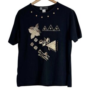 Vintage Blast Morocco Embroidered Short Sleeve Pique T-Shirt Gold Accents size M